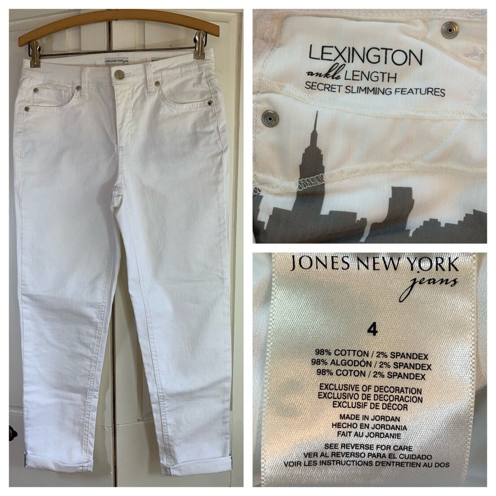 Jones New York Lexington White Jeans Women's 4‎ Stretch Summer Denim Cuff Ankle